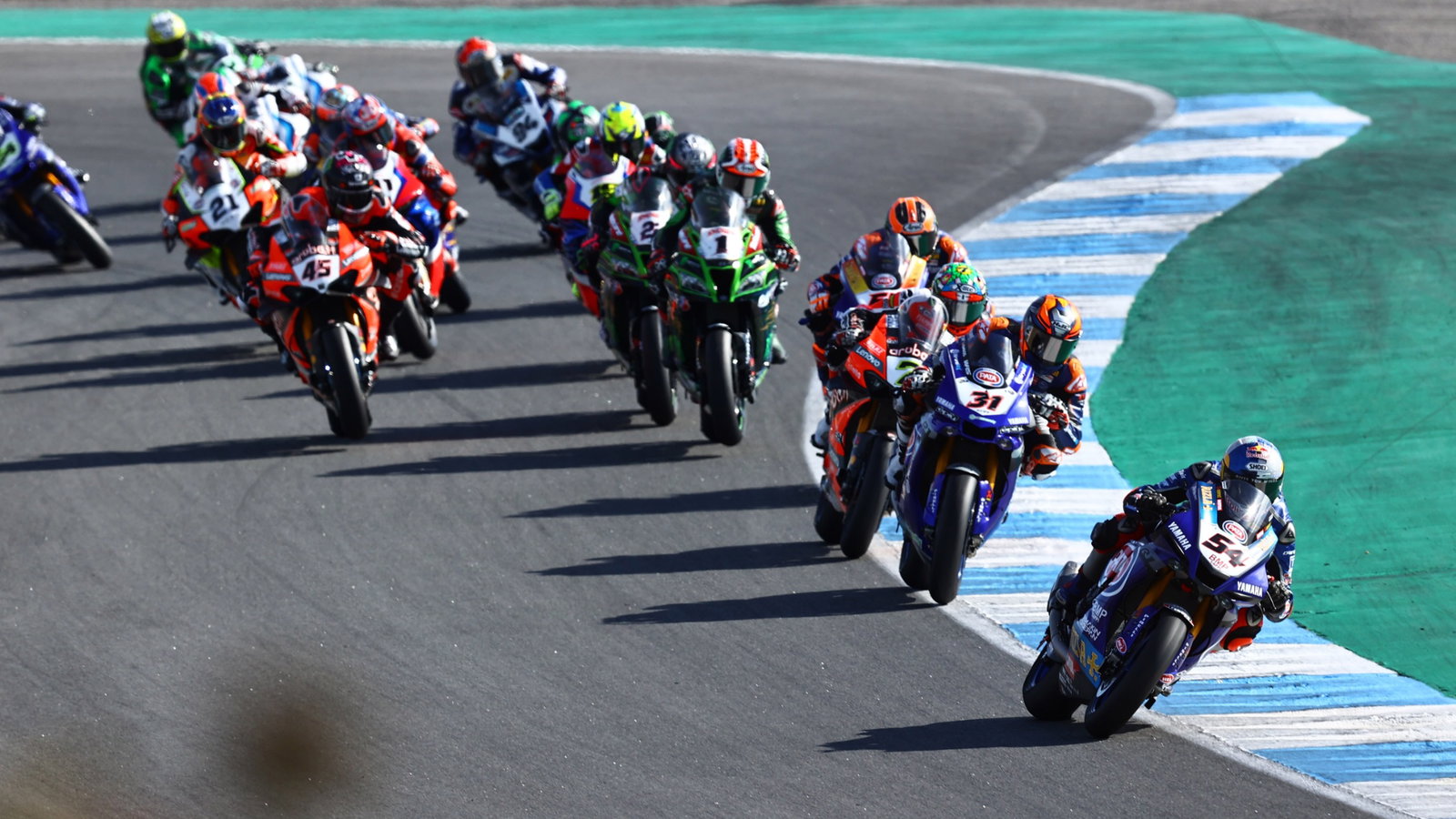 Toprak Razgatlioglu leads the race start, Estoril WorldSBK race2, 2020