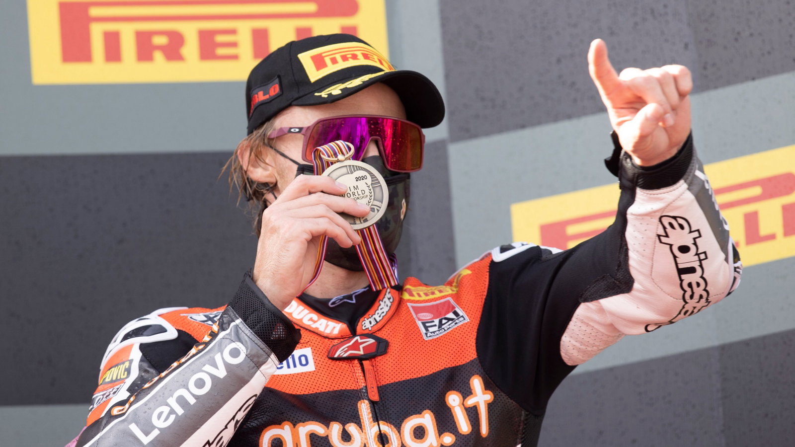 Chaz Davies with championship medal, Estoril WorldSBK race2, 2020