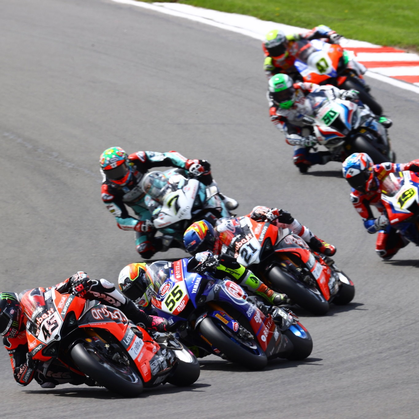 Scott Redding, Andrea Locatelli, Michael Ruben Rinaldi, Chaz Davies and Alvaro Bautista, Donington Park WorldSBK race 2, 4 July 2021