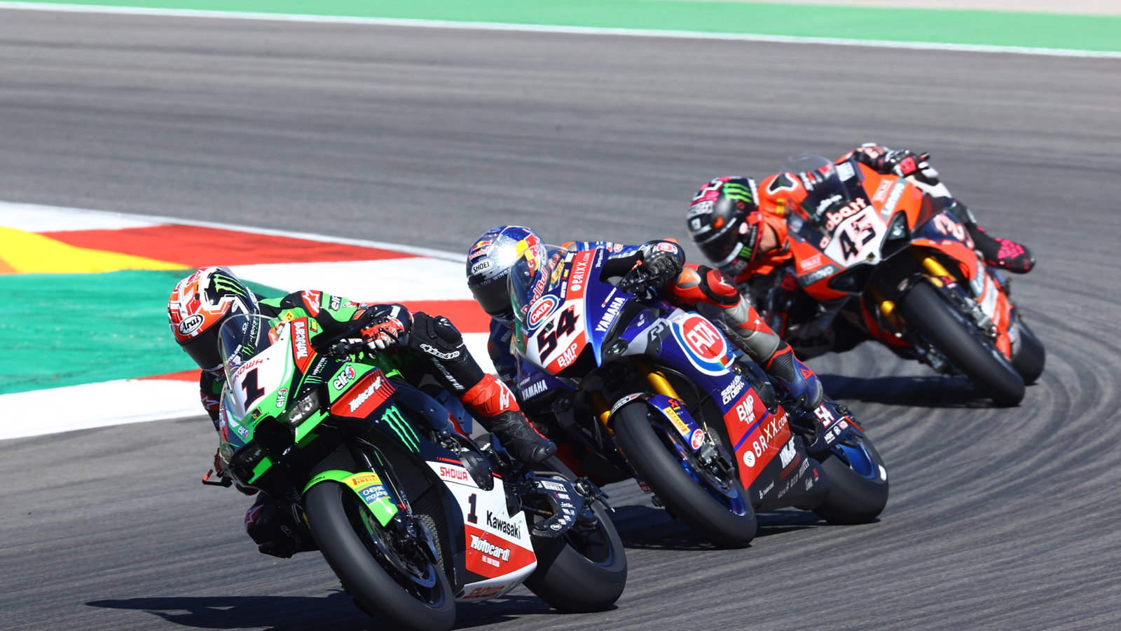 Jonathan Rea, Toprak Razgatlioglu and Scott Redding, Portuguese WorldSBK race2, 3 October 2021