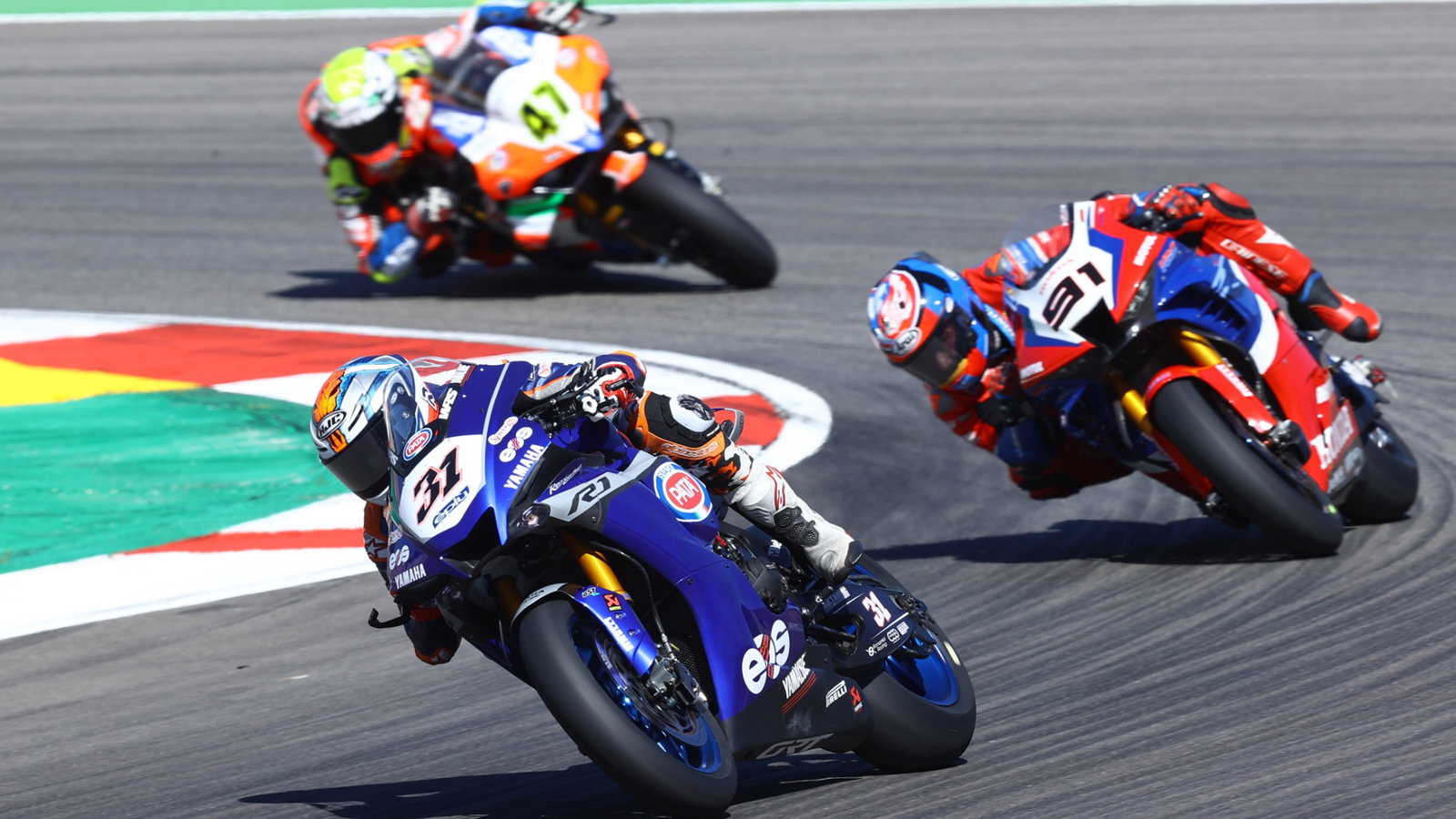 Garrett Gerloff, Leon Haslam and Axel Bassani, Portuguese WorldSBK race2, 3 October 2021