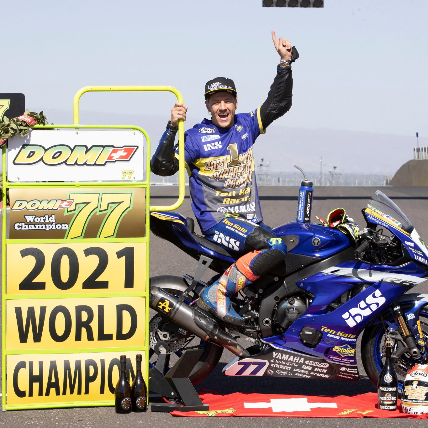 Dominique Aegerter celebrates winning the World Championship, WorldSSP Race2, 17 October 2021