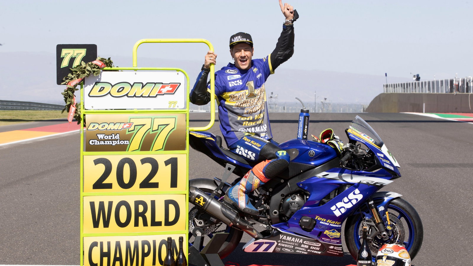 Dominique Aegerter celebrates winning the World Championship, WorldSSP Race2, 17 October 2021