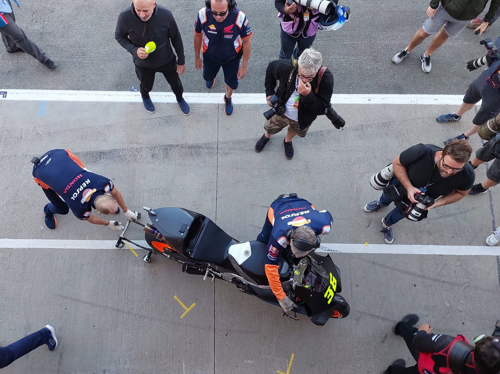 Joan Mir finishes his first run on a Repsol Honda.