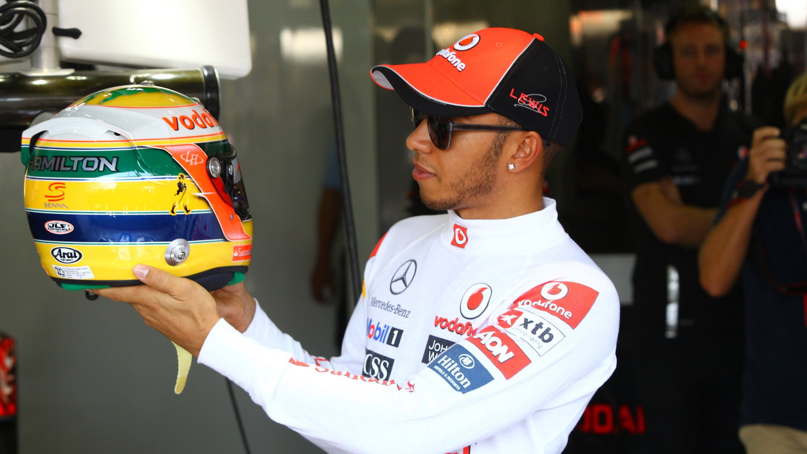 - Lewis Hamilton (GBR), McLaren Mercedes with his special Brazilian GP Helmet, tribute to Ayrton