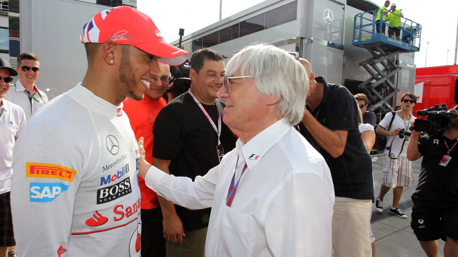 - Race, Lewis Hamilton (GBR) McLaren Mercedes MP4-27 race winner with Bernie Ecclestone (GBR), President and CEO of Formula