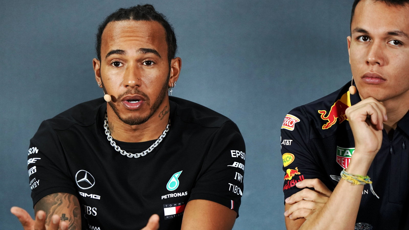 (L to R): Lewis Hamilton (GBR) M