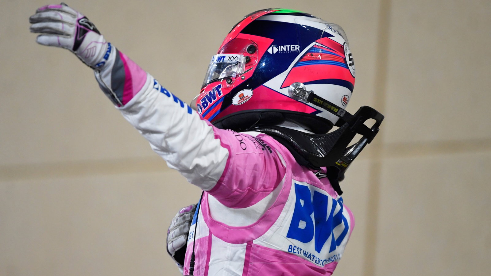 Race winner Sergio Perez (MEX) Racing Point F1 Team celebrates in parc