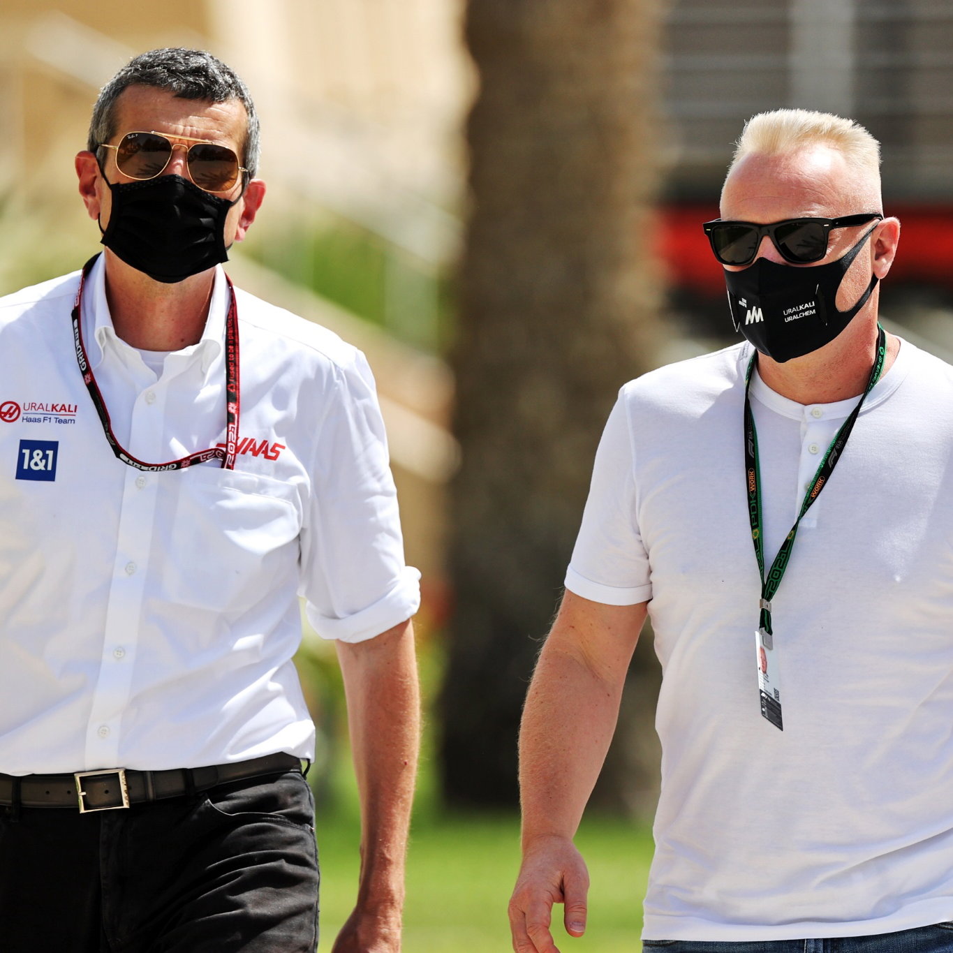(L to R): Guenther Steiner (ITA) Haas F1 Team Prinicipal with Dmitry Mazepin (RUS) Uralchem