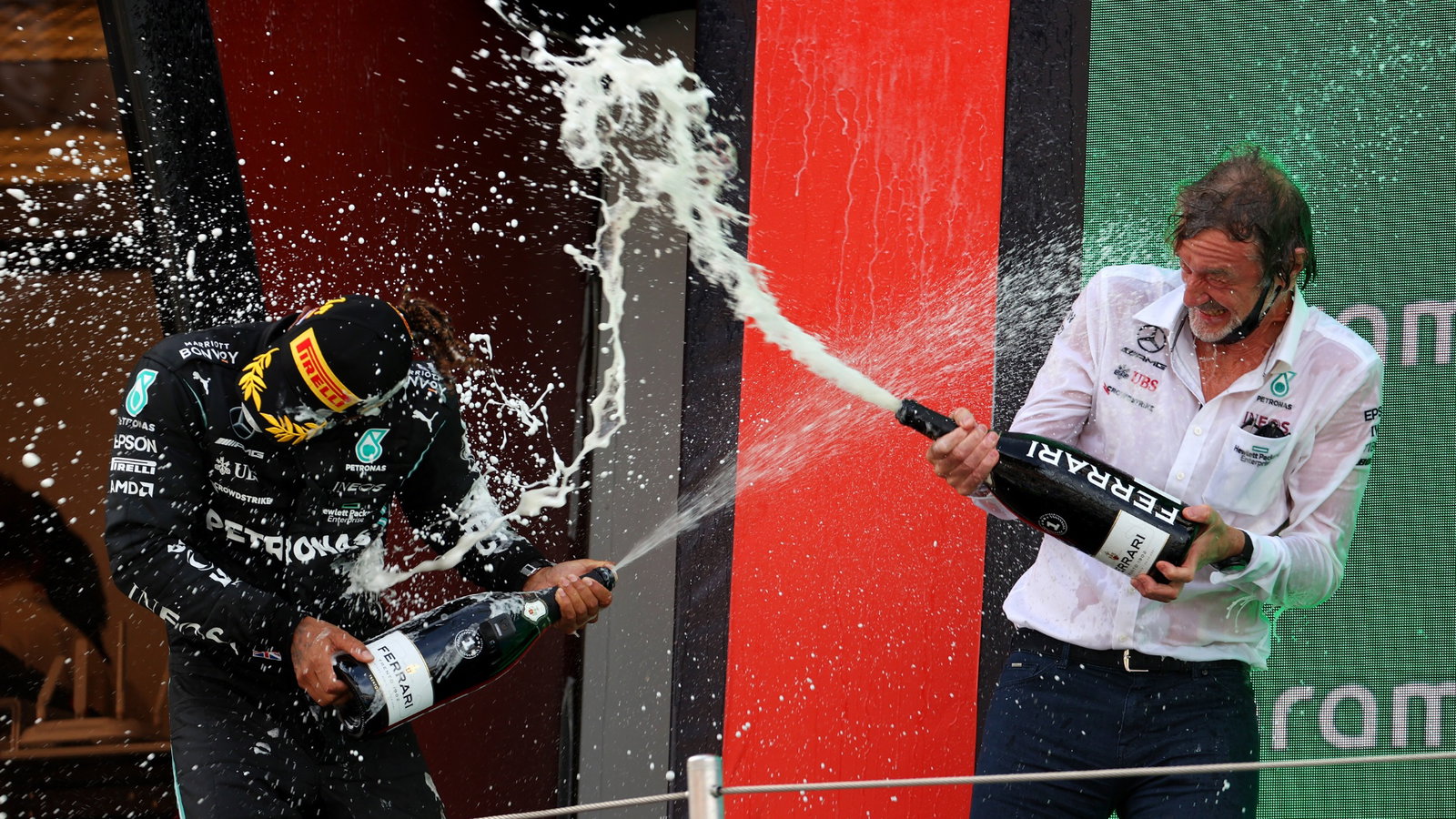 1st place Lewis Hamilton (GBR) Mercedes AMG F1 with Sir Jim Ratcliffe Chief Executive Officer of