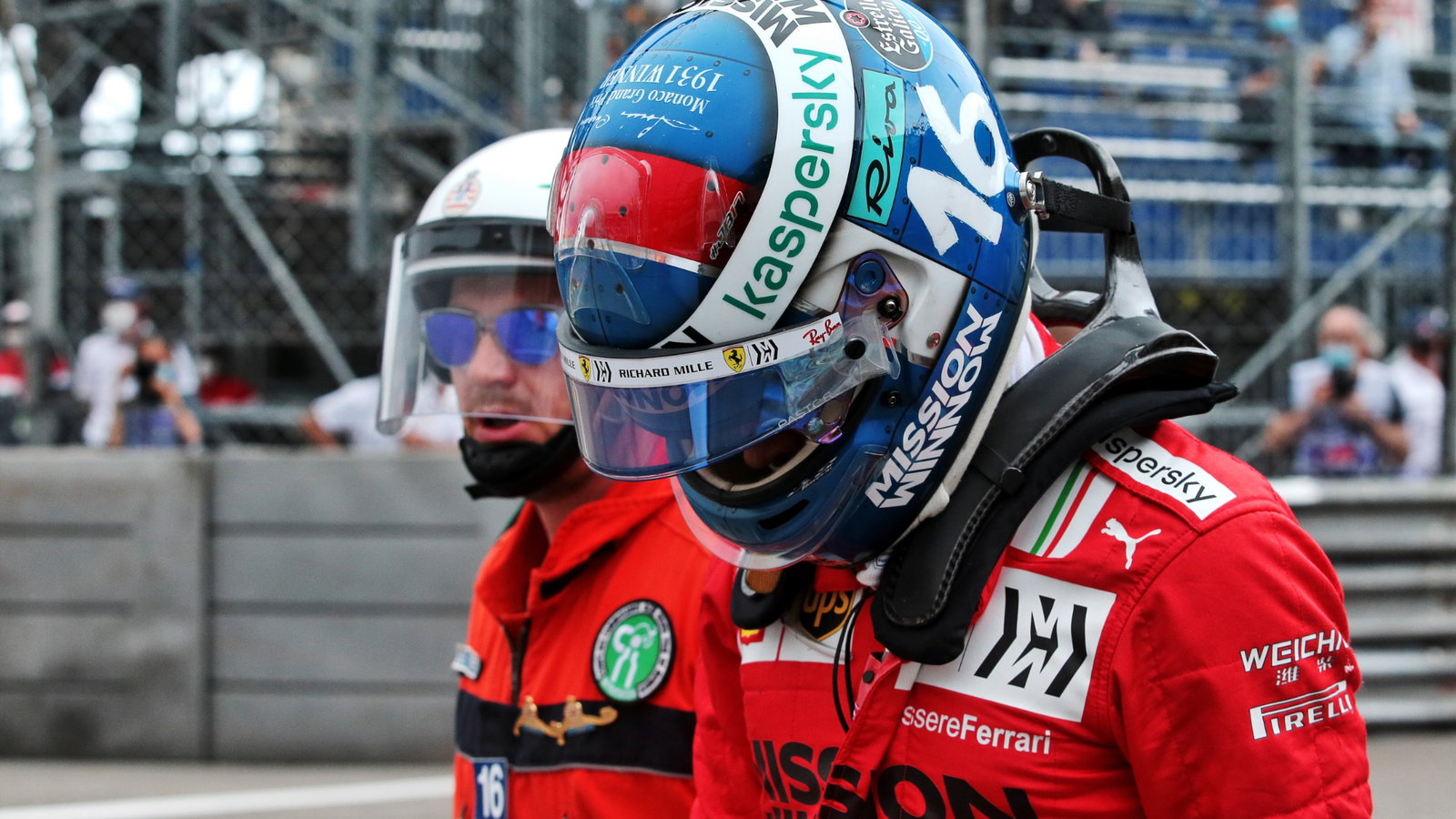 Charles Leclerc (MON) Ferrari after crashing out of