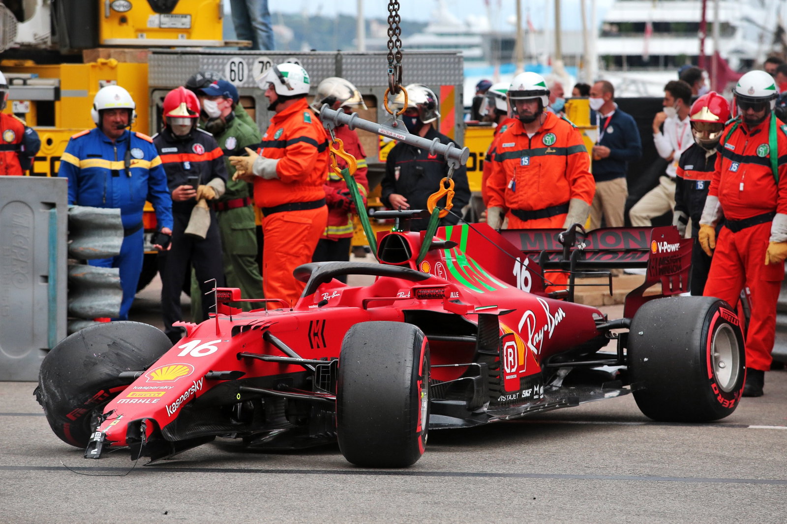 The Ferrari SF-21 of Charles Leclerc (MON) after he crashed out of