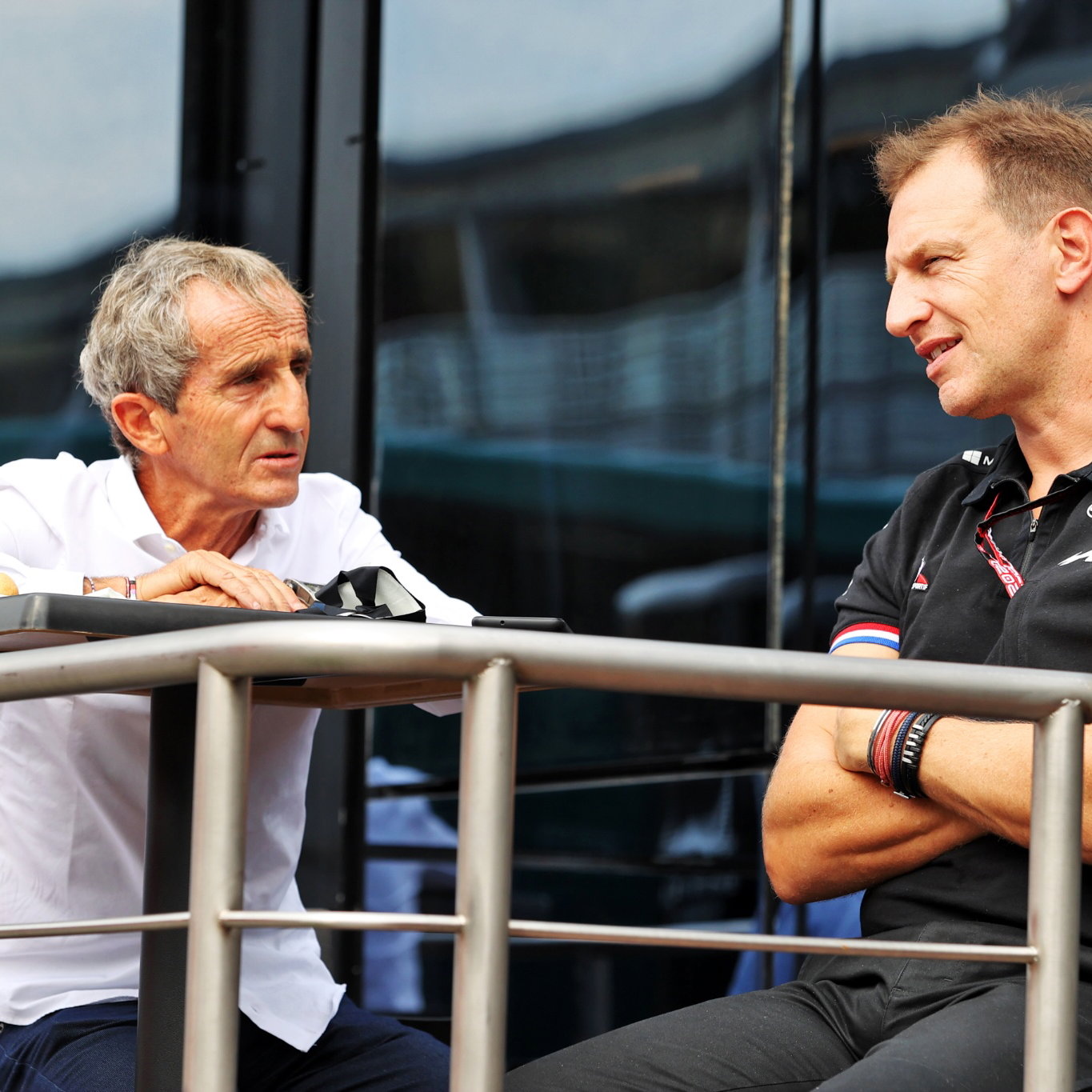 (L to R): Alain Prost (FRA) Alpine F1 Team