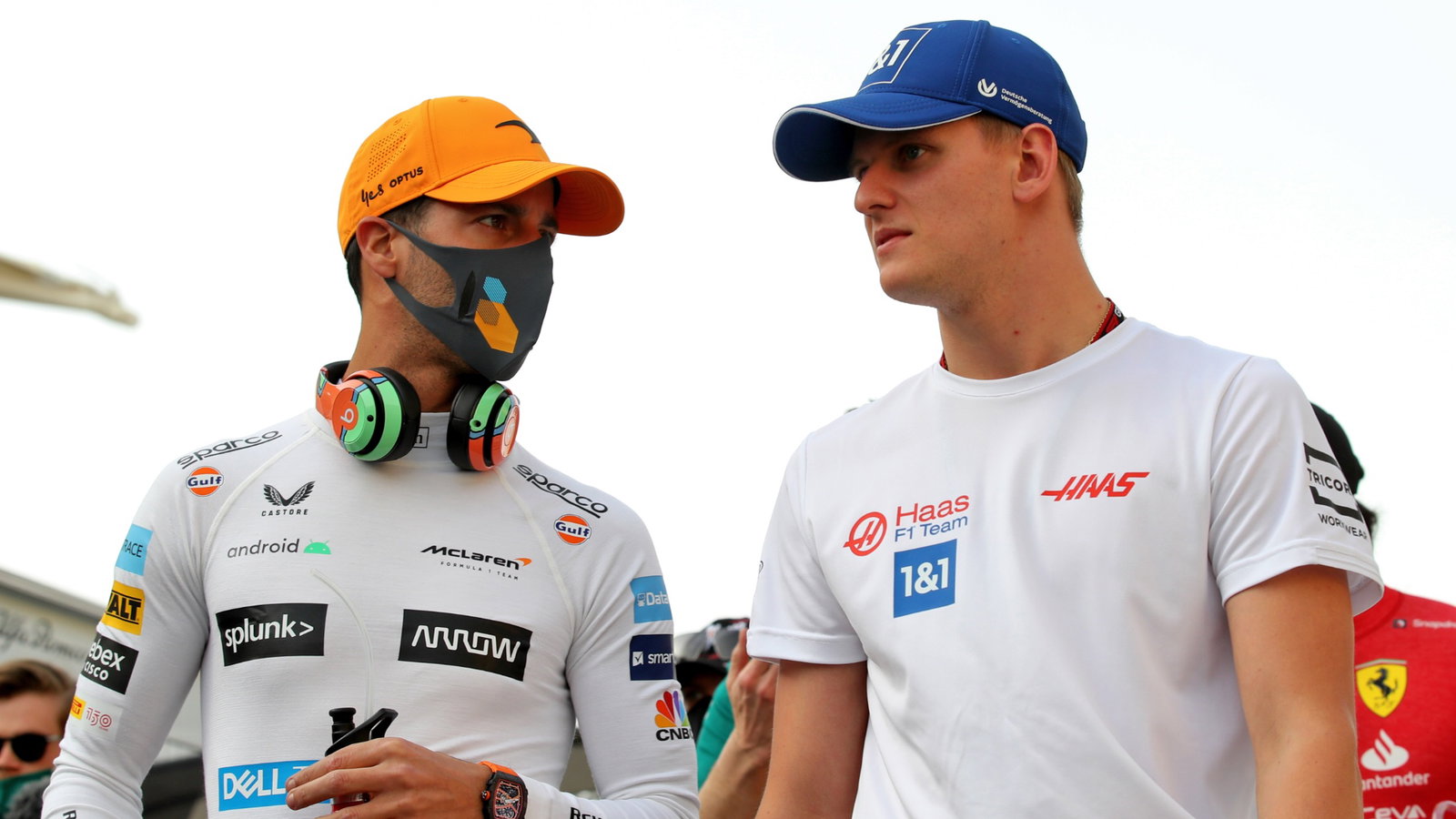 (L to R): Daniel Ricciardo (AUS) McLaren and Mick Schumacher (GER) Haas F1
