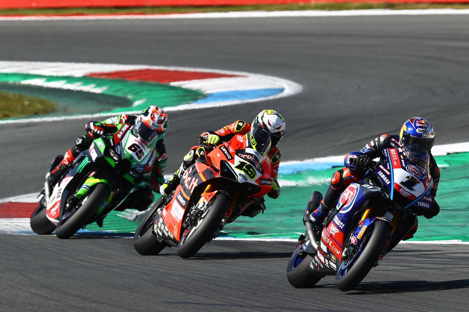 Toprak Razgatlioglu, Alvaro Bautista, Jonathan Rea and Alex Lowes, Assen WorldSBK Superpole race, 24 April