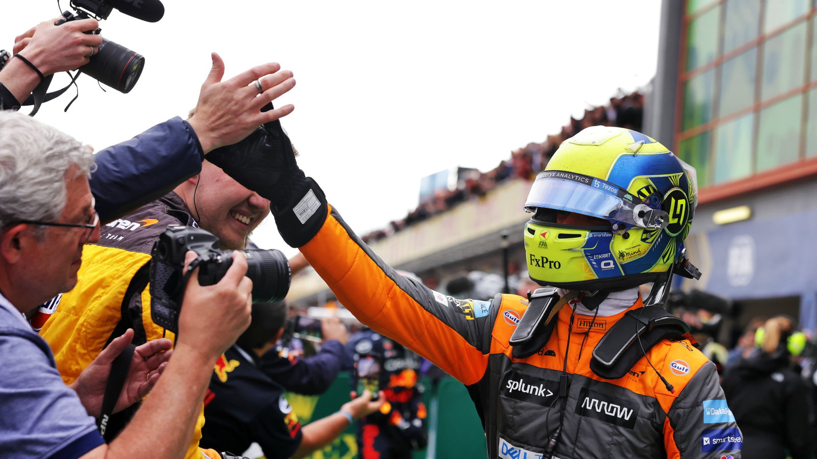 Lando Norris (GBR) McLaren celebrates his third position in parc ferme. Formula 1 World Championship, Rd 4, Emilia Romagna