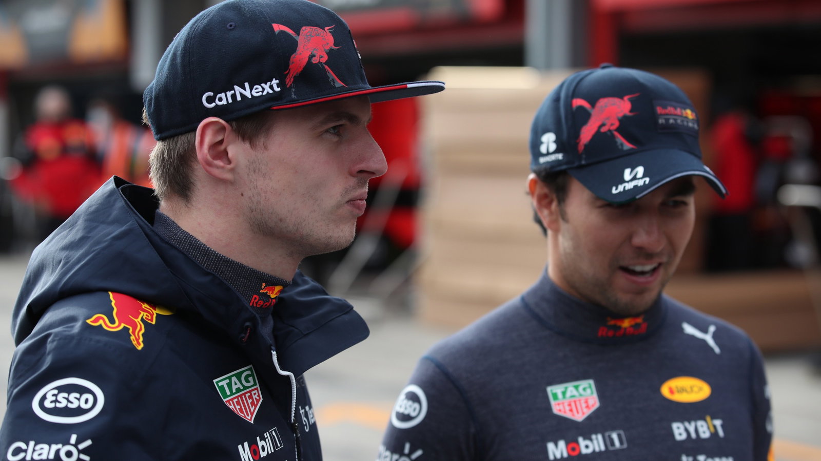 Max Verstappen (NLD) Red Bull Racing and Sergio Perez (MEX) Red Bull Racing. Formula 1 World Championship, Rd 4, Emilia