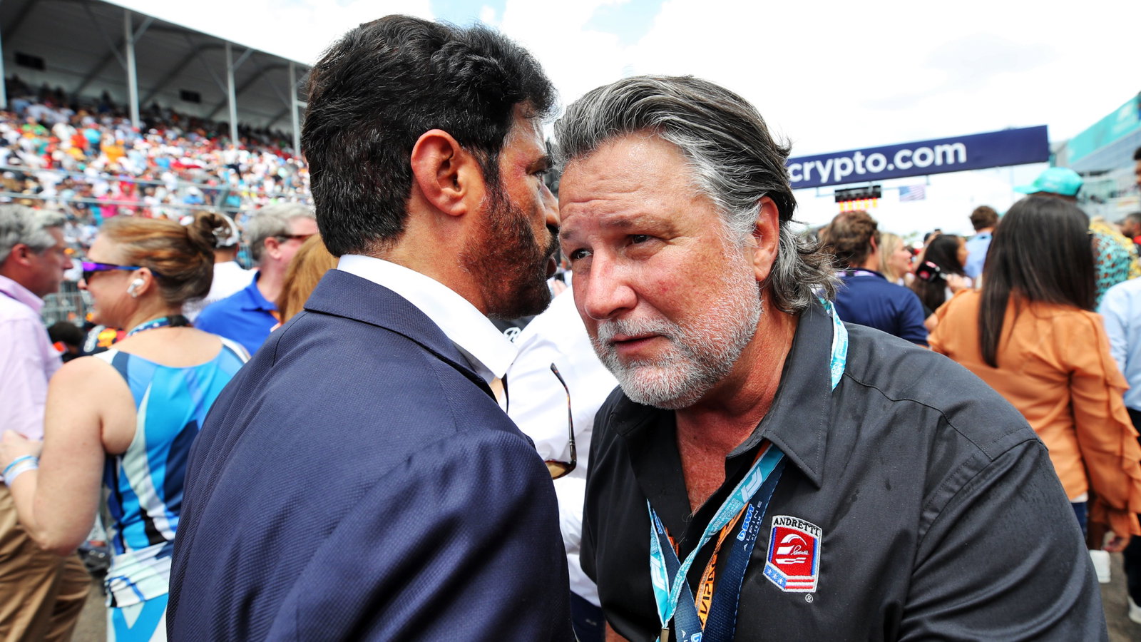 (L to R): Mohammed Bin Sulayem (UAE) FIA President with Michael Andretti (USA) on the grid. Formula 1 World Championship,