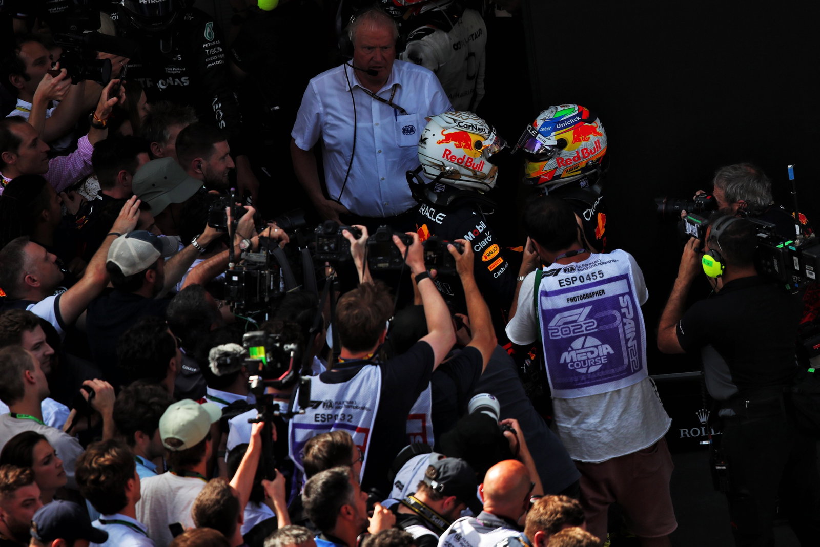 Race winner Max Verstappen (NLD) Red Bull Racing celebrates with second placed team mate Sergio Perez (MEX) Red Bull Racing