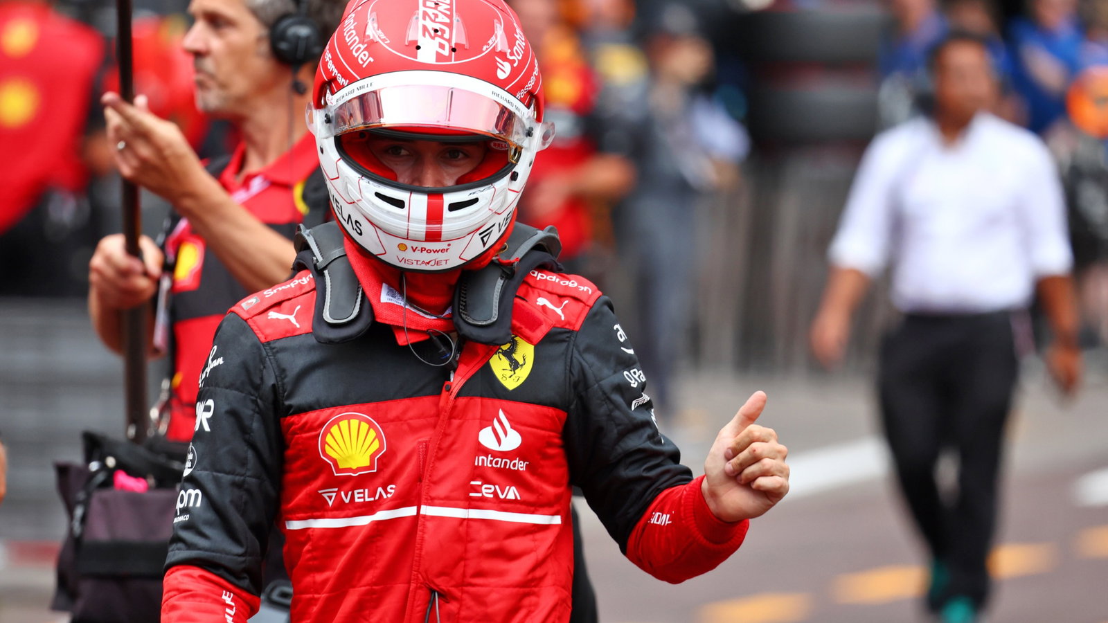 Charles Leclerc (MON) Ferrari celebrates his pole position in qualifying parc ferme. Formula 1 World Championship, Rd 7,