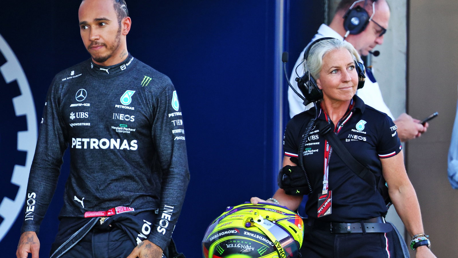Lewis Hamilton (GBR) Mercedes AMG F1 and Angela Cullen (NZL) Mercedes AMG F1 Physiotherapist. Formula 1 World