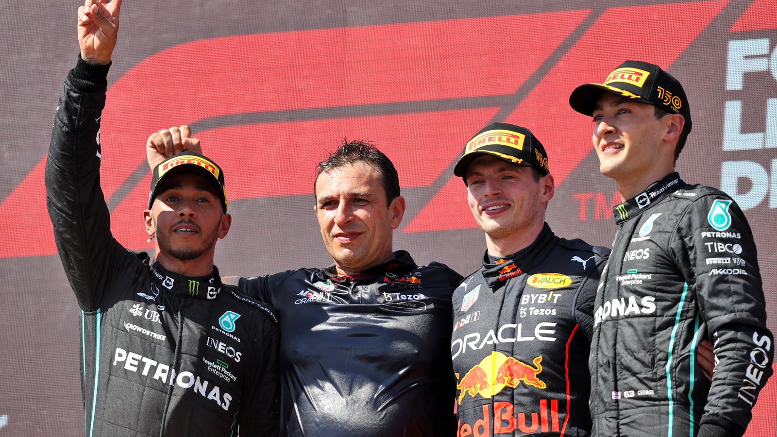 The podium (L to R): Wache (FRA) Red Bull Racing Technical Director;