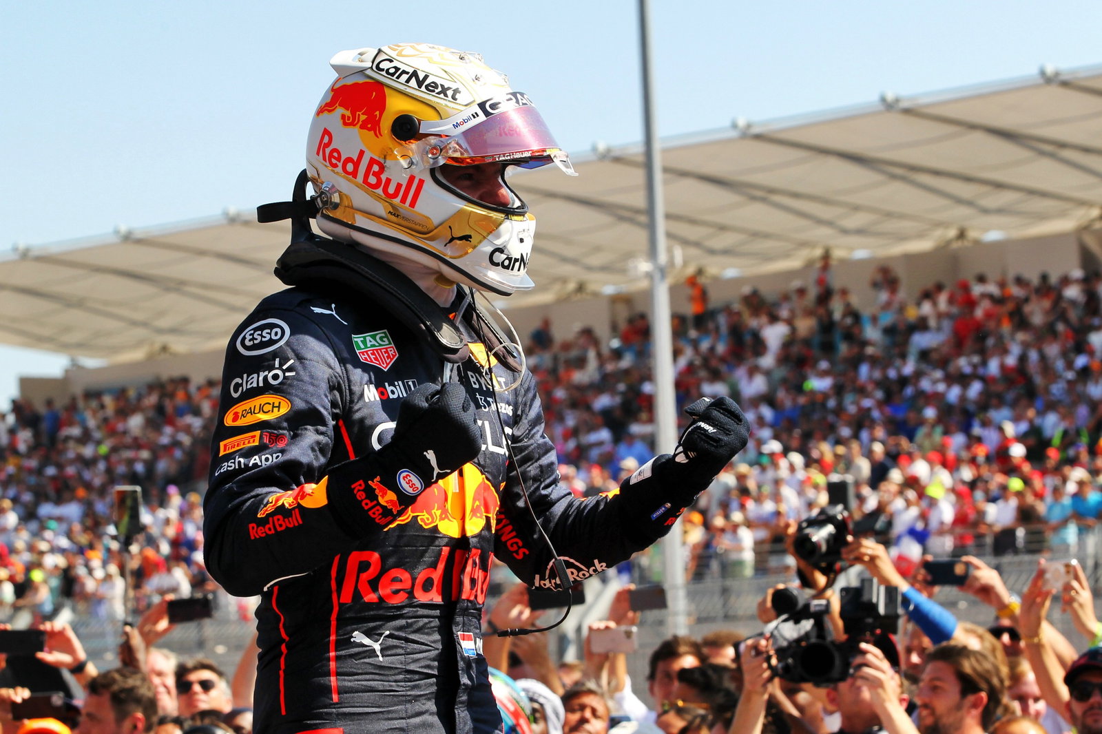 Race winner Max Verstappen (NLD) Red Bull Racing celebrates in parc ferme. Formula 1 World Championship, Rd 12, French