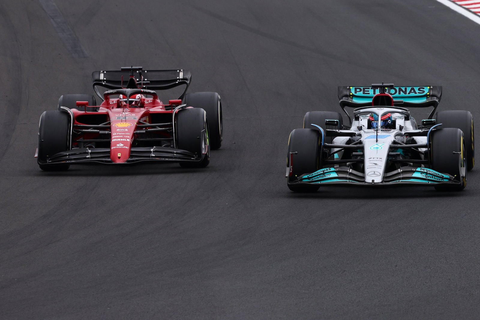 Charles Leclerc (FRA), Scuderia Ferrari and George Russell (GBR), Mercedes AMG F1 Formula 1 World Championship, Rd 13,