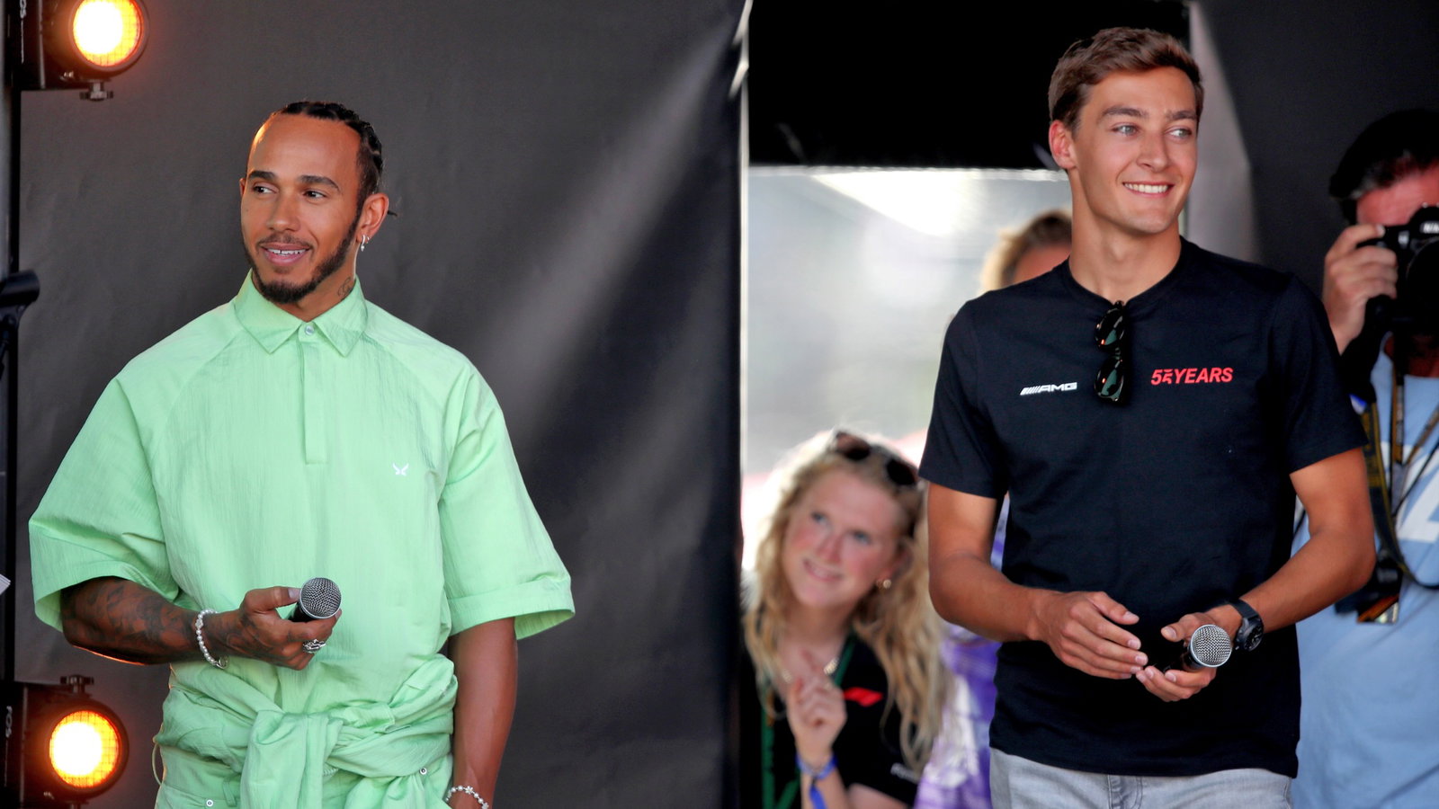 (L to R): Lewis Hamilton (GBR) Mercedes AMG F1 and George Russell (GBR) Mercedes AMG F1. Formula 1 World Championship, Rd