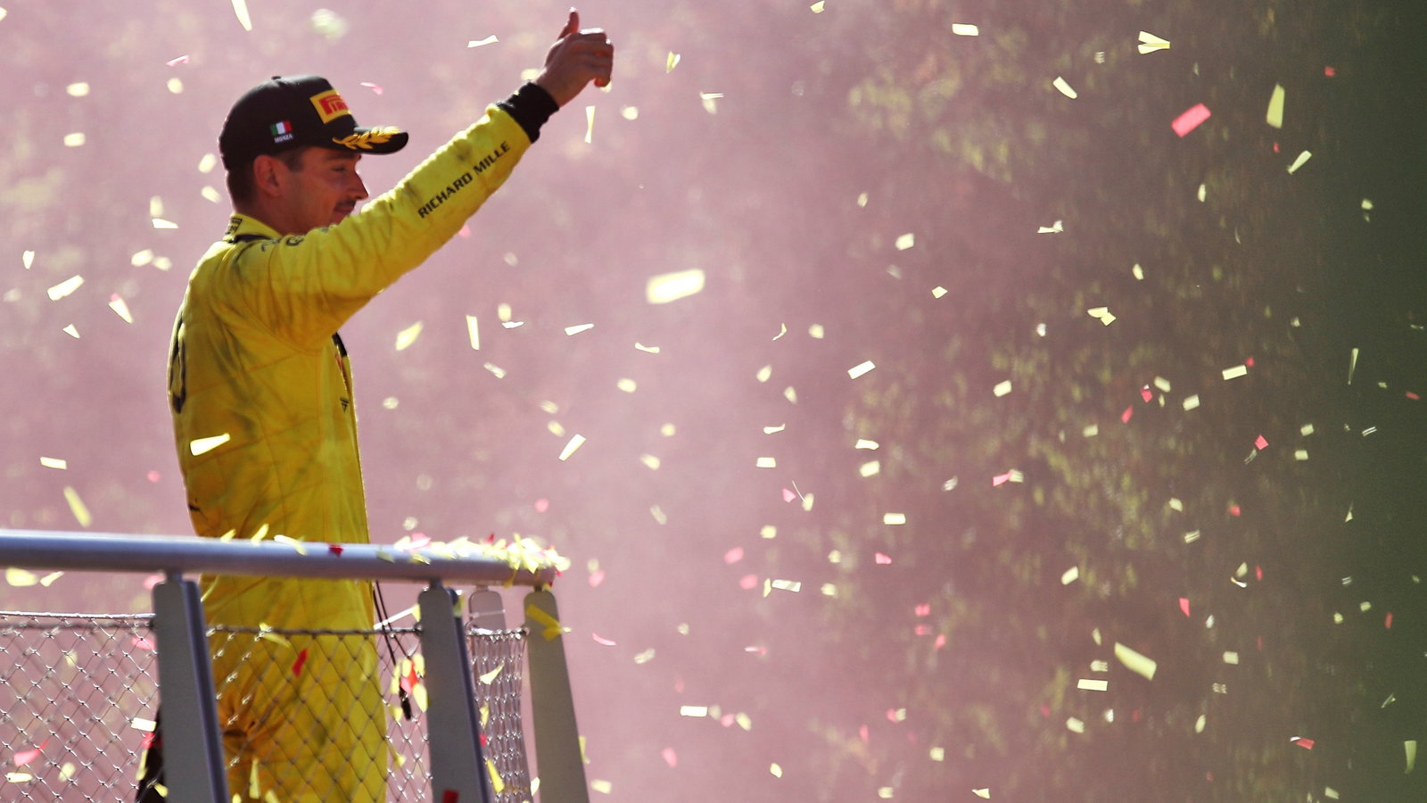 Charles Leclerc (MON) Ferrari celebrates his second position on the podium. Formula 1 World Championship, Rd 16, Italian