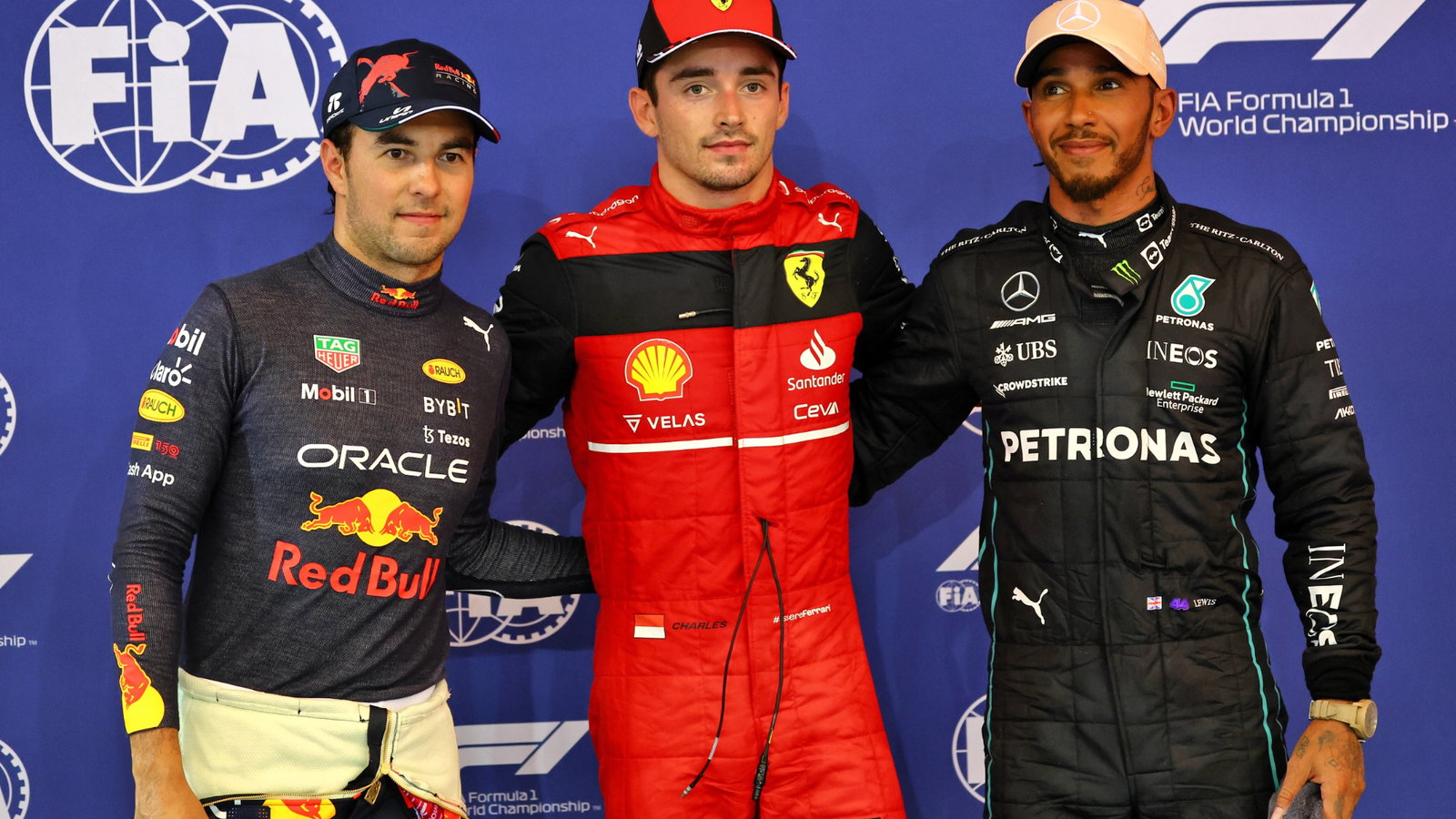 Sergio Perez (MEX) Red Bull Racing, second; Charles Leclerc (MON) Ferrari, pole
