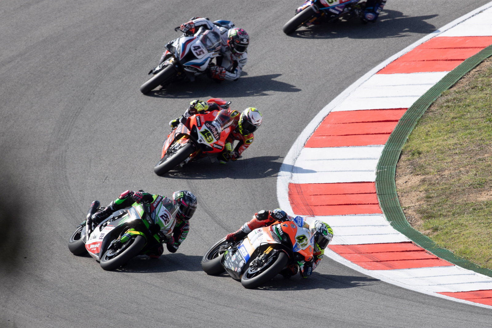 Axel Bassani, Alex Lowes, Alvaro Bautista and Scott Redding, Portuguese WorldSBK Race1, 8 October