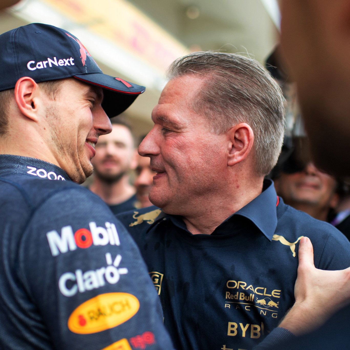 (L to R): Max Verstappen (NLD) Red Bull Racing and his father Jos Verstappen (NLD) celebrate winning the Constructors' World