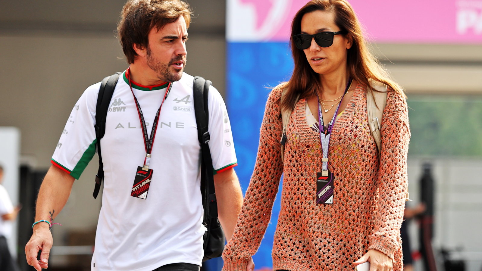 (L to R): Fernando Alonso (ESP) Alpine F1 Team with girlfriend Andrea Schlager (AUT) Journalist. Formula 1 World