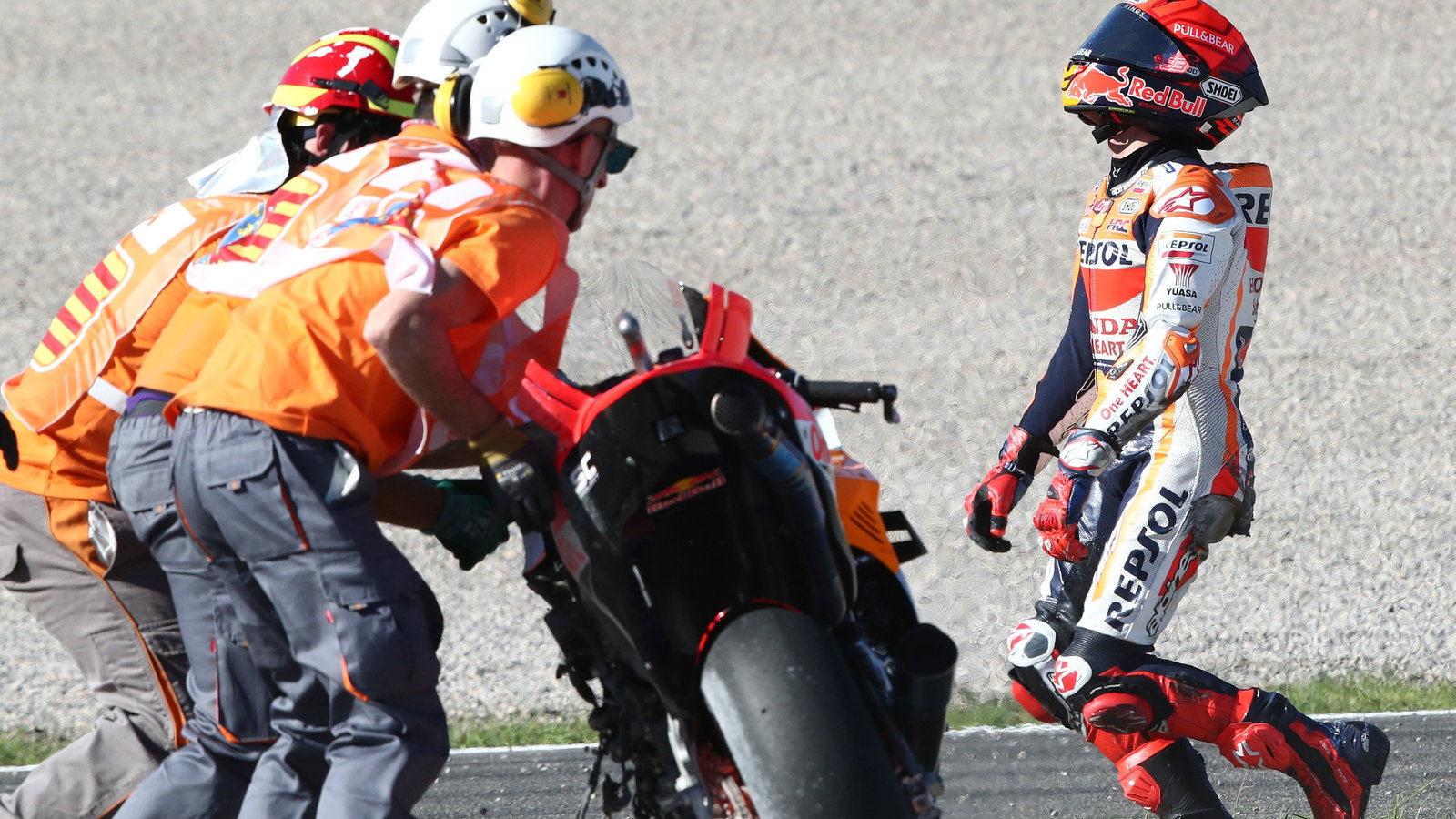 Marc Marquez after crash MotoGP race, Valencia MotoGP. 6 November