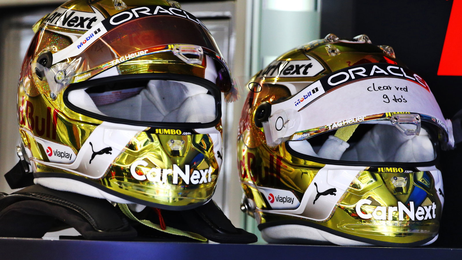 The helmets of Max Verstappen (NLD) 
