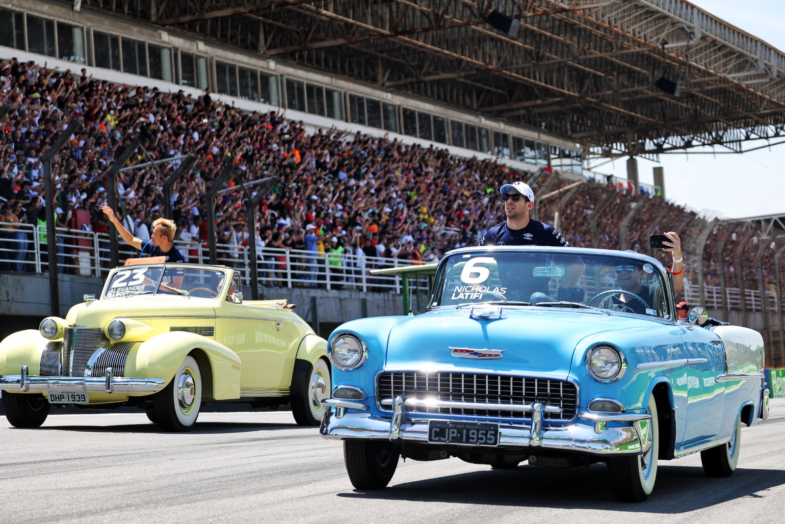 Nicholas Latifi (CDN) Williams Racing and Alexander Albon (THA) Williams Racing on the drivers parade. Formula 1 World