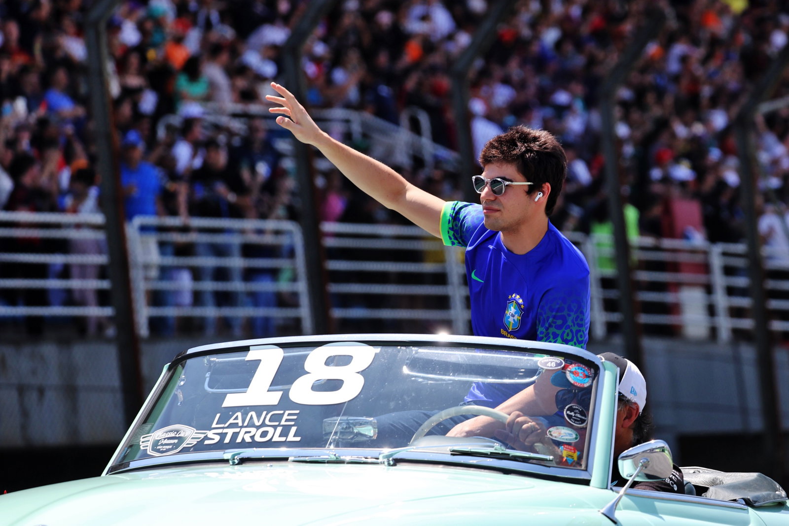 Lance Stroll (CDN) Aston Martin F1 Team on the drivers parade. Formula 1 World Championship, Rd 21, Brazilian Grand Prix,