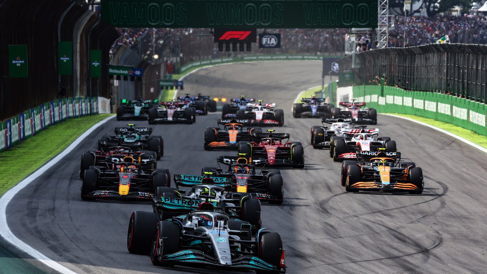 Start of the race, George Russell (GBR), Mercedes AMG F1 Formula 1 World Championship, Rd 21, Brazilian Grand Prix, Sao