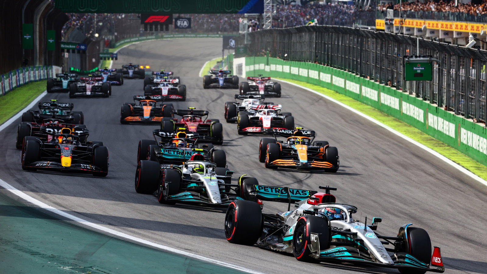 Start of the race, George Russell (GBR), Mercedes AMG F1 Formula 1 World Championship, Rd 21, Brazilian Grand Prix, Sao