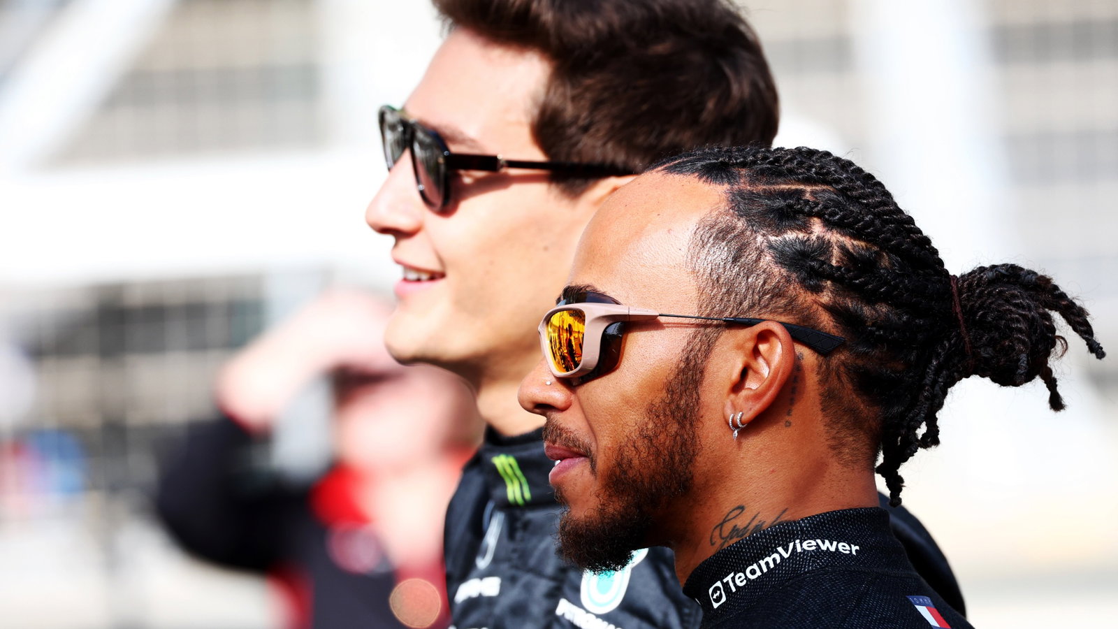 Lewis Hamilton (GBR) Mercedes AMG F1 and team mate George Russell (GBR) Mercedes AMG F1. Formula 1 Testing, Sakhir,
