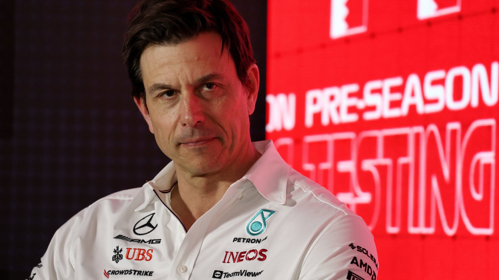 Toto Wolff (GER) Mercedes AMG F1 Shareholder and Executive Director in the FIA Press Conference. Formula 1 Testing,