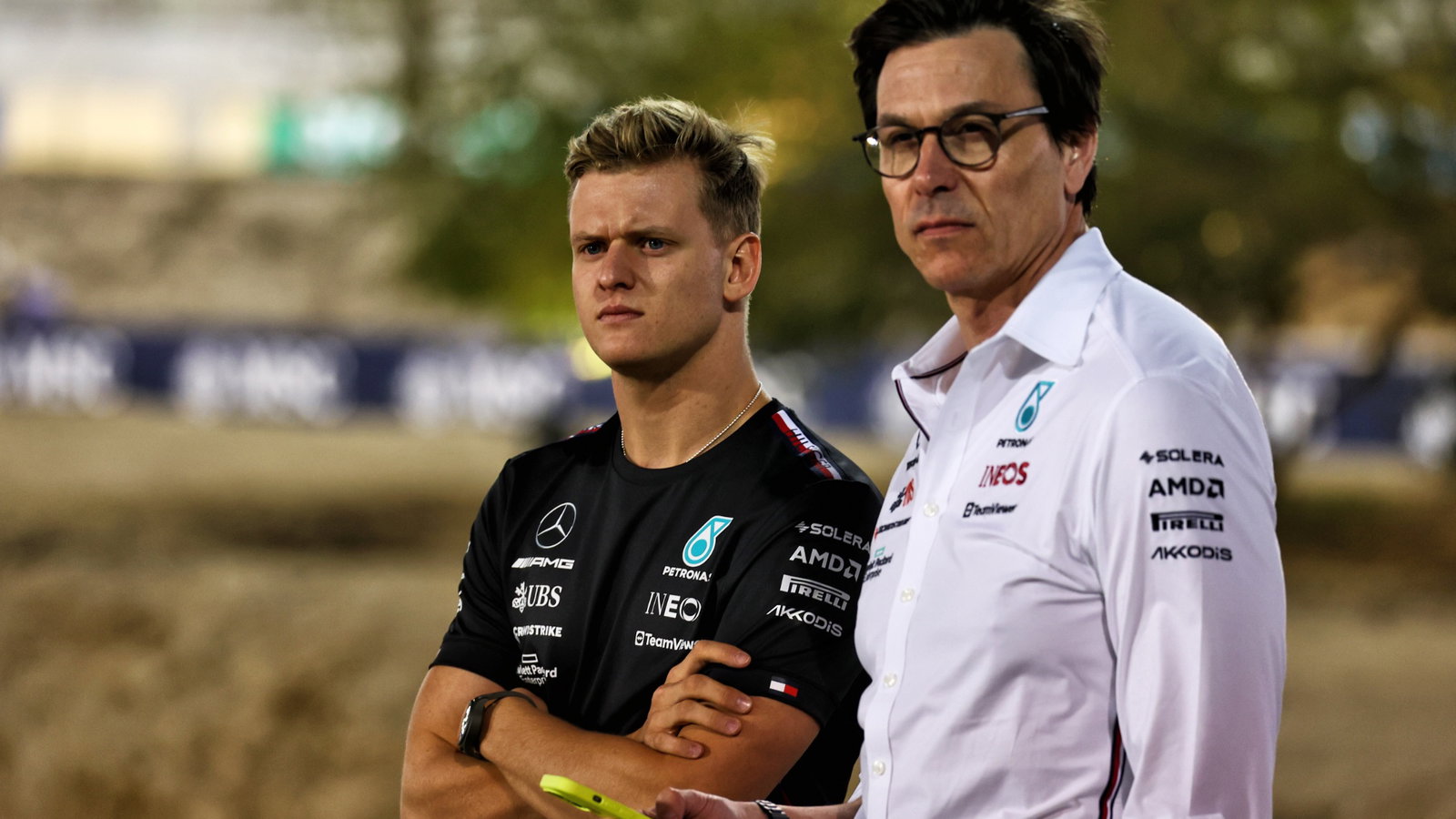 (L to R): Mick Schumacher (GER) Mercedes AMG F1 Reserve Driver with Toto Wolff (GER) Mercedes AMG F1 Shareholder and