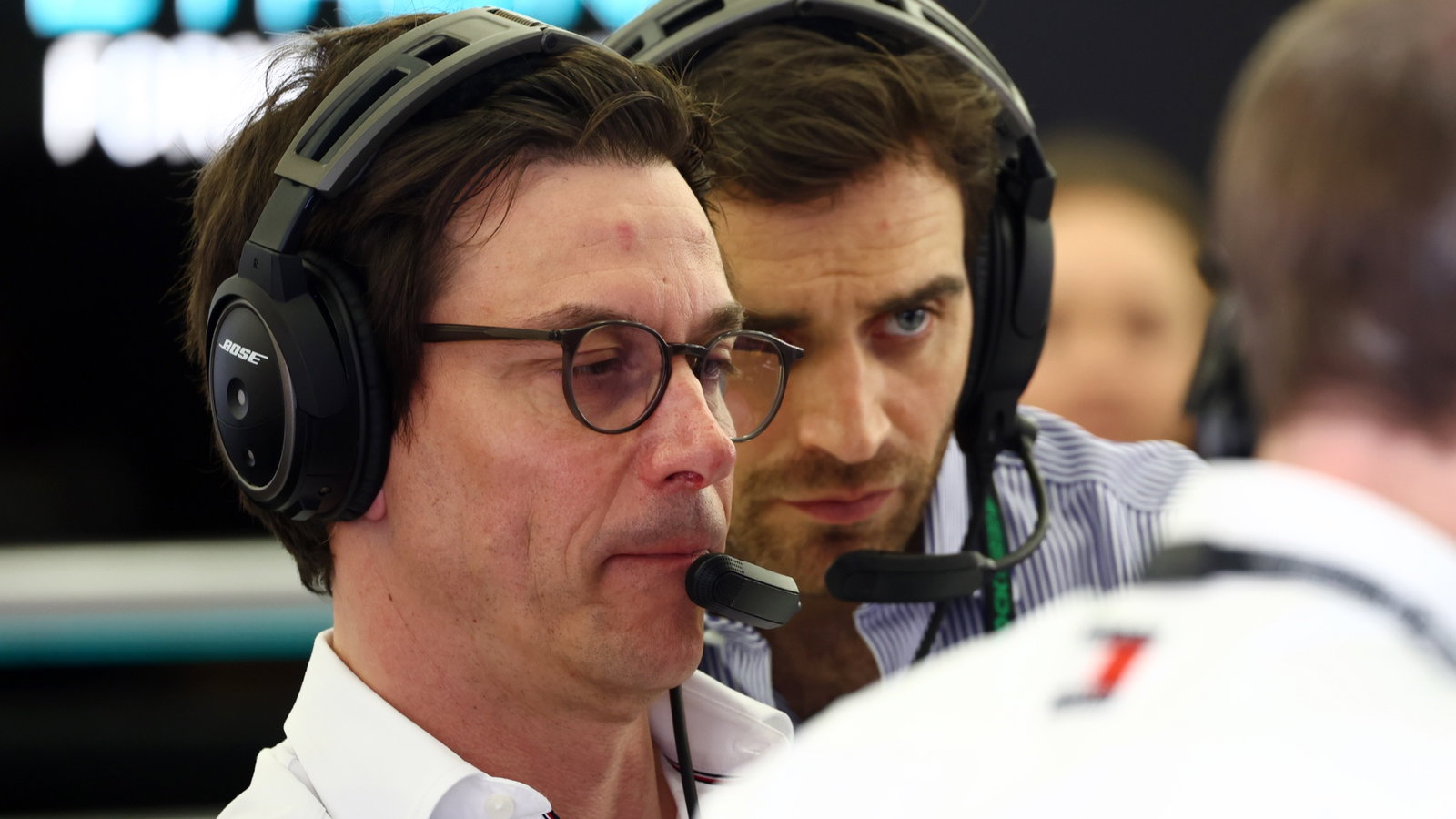 Toto Wolff (GER) Mercedes AMG F1 Shareholder and Executive Director with Jerome d'Ambrosio (BEL). Formula 1 Testing,
