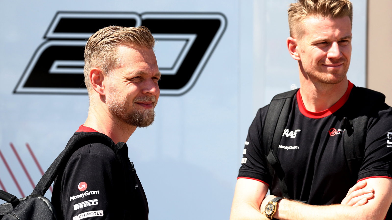 (L to R): Kevin Magnussen (DEN) Haas F1 Team with team mate Nico Hulkenberg (GER) Haas F1 Team. Formula 1 World