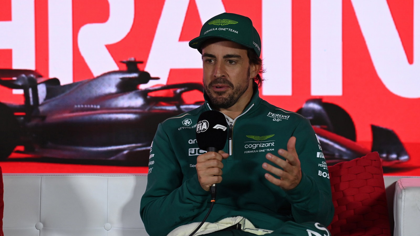 Fernando Alonso (ESP) Aston Martin F1 Team in the post race FIA Press Conference. Formula 1 World Championship, Rd 1,