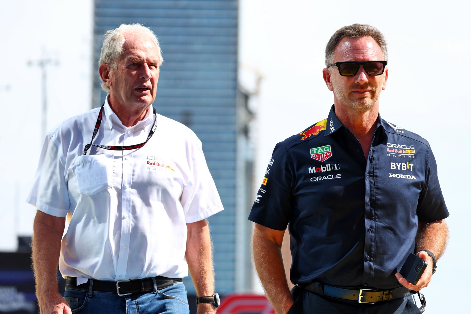 (L to R): Dr Helmut Marko (AUT) Red Bull Motorsport Consultant with Christian Horner (GBR) Red Bull Racing Team Principal.