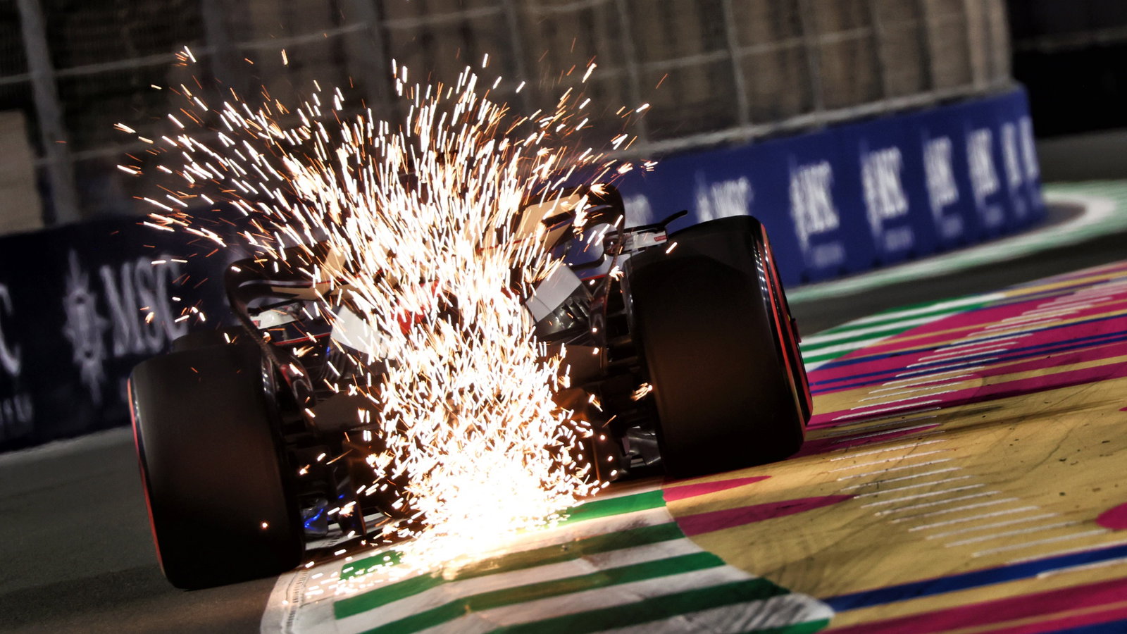 Kevin Magnussen (DEN) Haas VF-23 sends sparks flying. Formula 1 World Championship, Rd 2, Saudi Arabian Grand Prix,