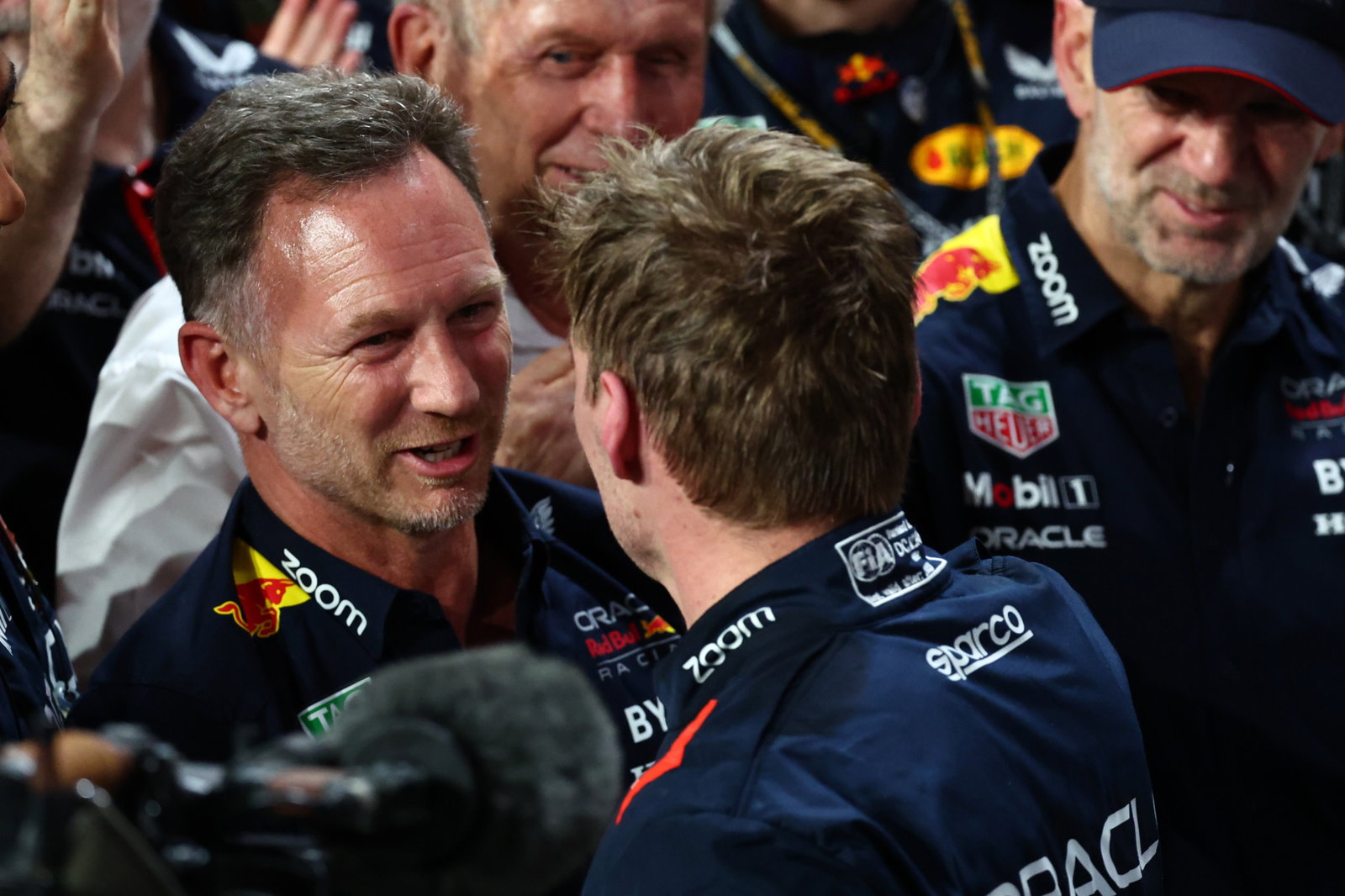 Christian Horner (GBR) Red Bull Racing Team Principal with Max Verstappen (NLD) Red Bull Racing. Formula 1 World