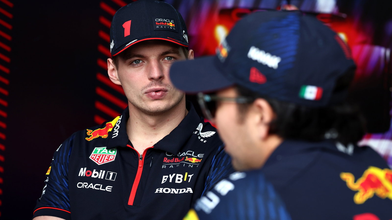 Max Verstappen (NLD) Red Bull Racing and team mate Sergio Perez (MEX) Red Bull Racing. Formula 1 World Championship, Rd 2,